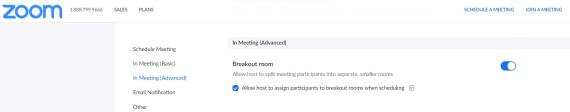 assign to breakout rooms zoom Zoom screenshot showing breakout room settings