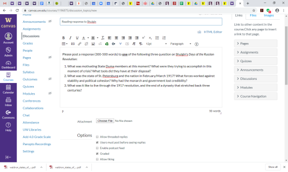 Screenshot of the Discussion area of Canvaas