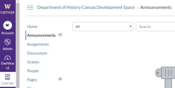 Screenshot of the Canva landing page with the location of Announcements