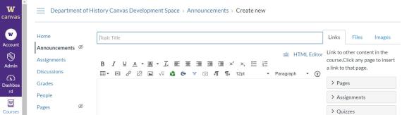 A screenshot of the field to draft an announcement in Canva