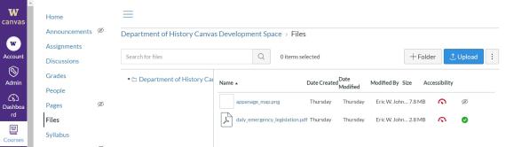 A screenshot showing how to upload a file to a course in Canva