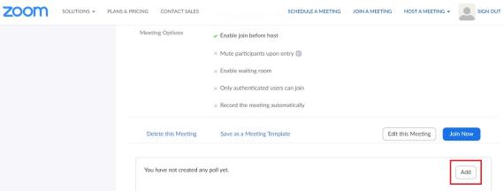 Zoom screenshot showing add a new poll