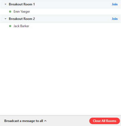 zoom screenshot showing breakout rooms in progress