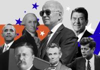 Montage image featuring seven past presidents, from George Washington to Barack Obama.