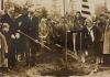 Edmond Meany wields a shovel in 1930 while planting a beech tree in honor of Revolutionary War leader Baron von Steuben