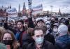 Protesters rally in support of jailed opposition leader Alexei Navalny in Moscow on Wednesday, April 21, 2021, as Russian authoritarianism has become deeper and stronger. (Sergey Ponomarev / The New York Times)